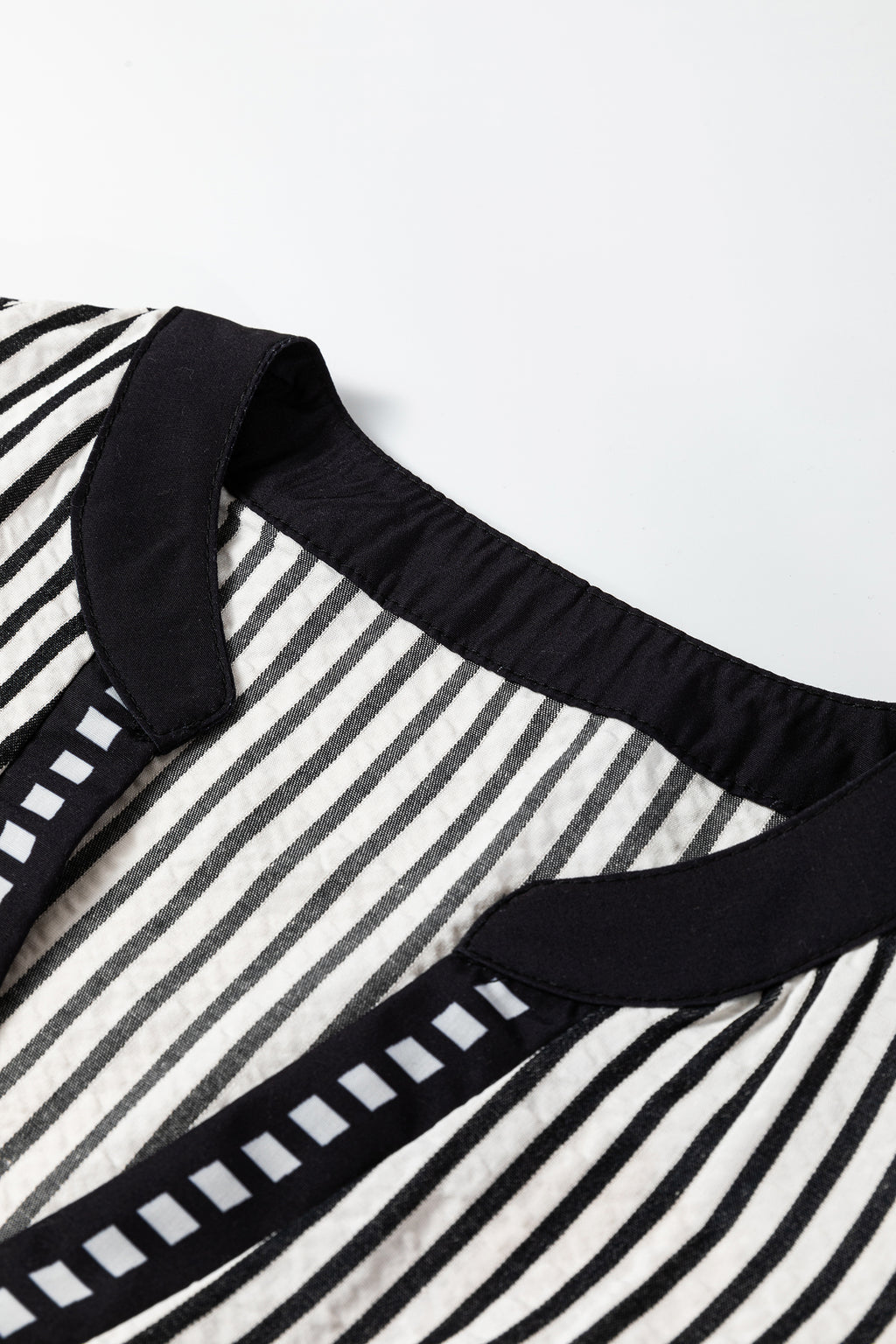 Black Stripe Double Ruffled Short Sleeve Contrast Trim V Neck Midi Dress