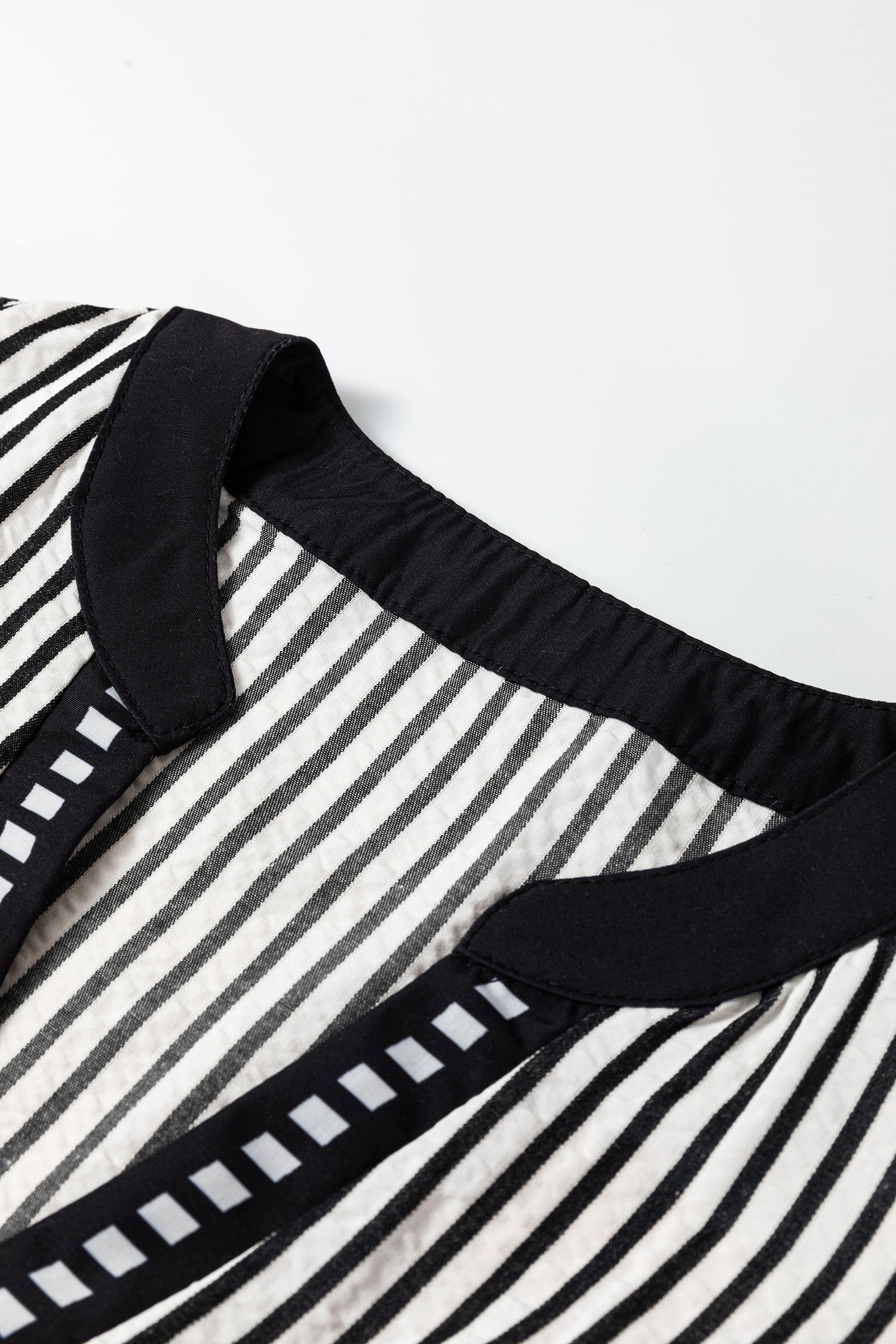 Black Stripe Double Ruffled Short Sleeve Contrast Trim V Neck Midi Dress