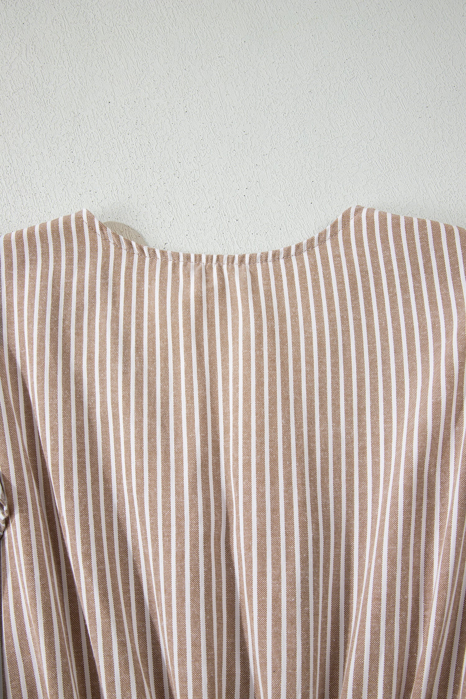 Khaki Stripe Flutter Sleeve Buttoned Front Slit Maxi Dress