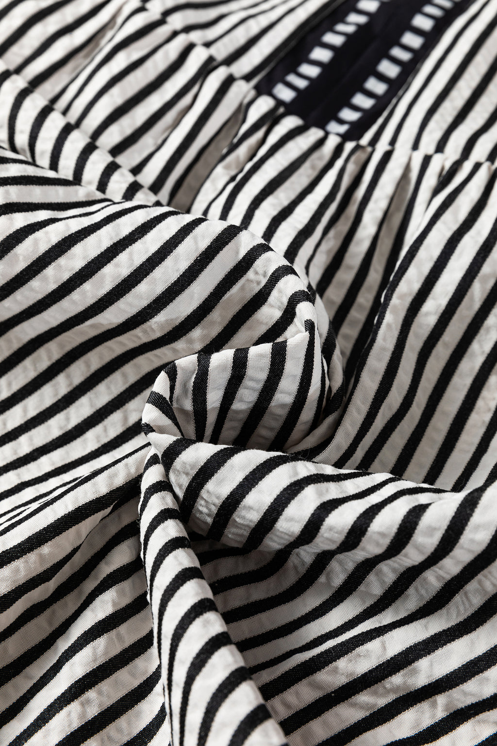 Black Stripe Double Ruffled Short Sleeve Contrast Trim V Neck Midi Dress